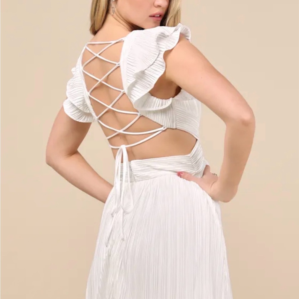 Lulu's White Backless Ruffle Dress - Picture 5 of 5